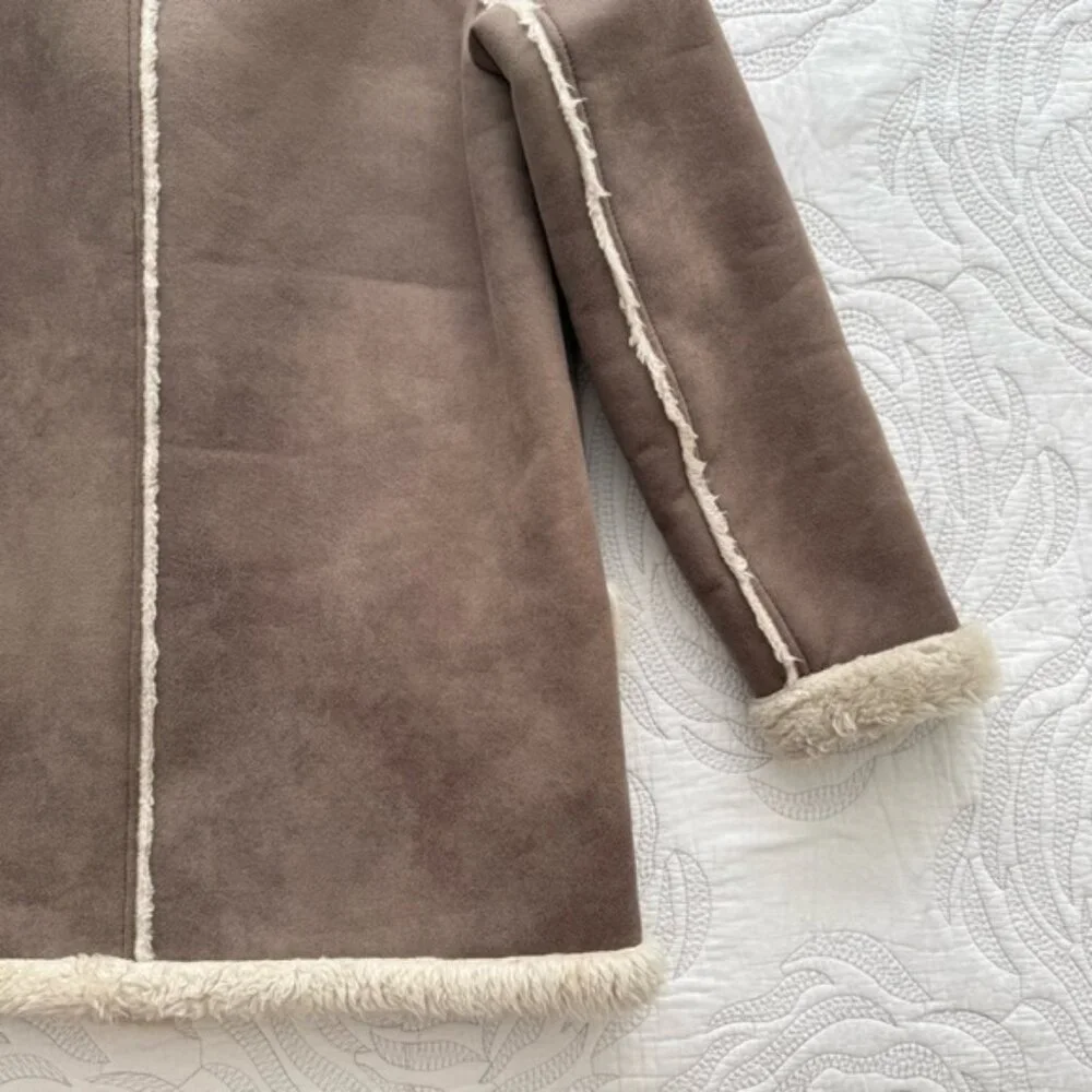 Abercrombie & Fitch - Faux Shearling Coat - Taupe - Picture 8 of 10